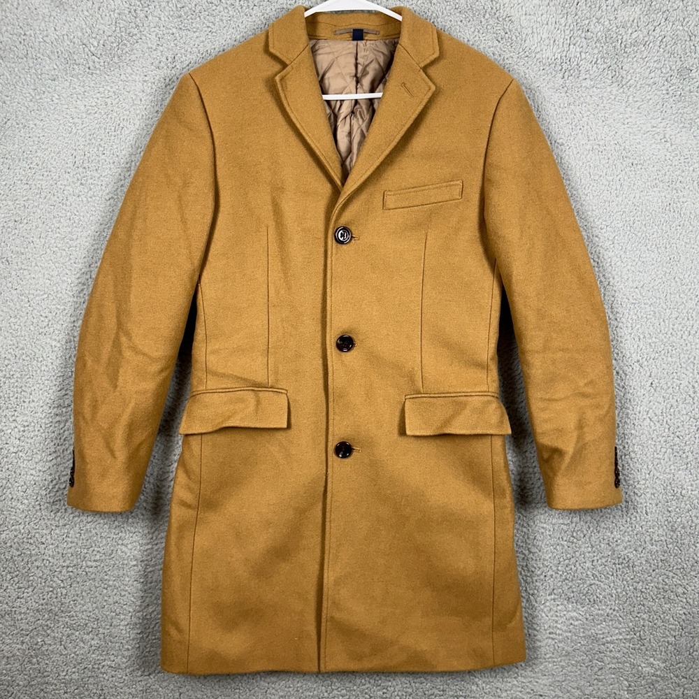 J Crew Wool Blend Long Coat Jacket Mens 36 Brown‎ Long Sleeve Flap Pocket Travel